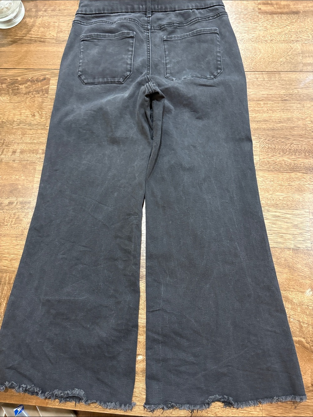 NYDJ Black Wide Leg Button Fly Ankle Jeans Trinity Stretch Raw Hems Pockets sz 6 - Picture 7 of 12